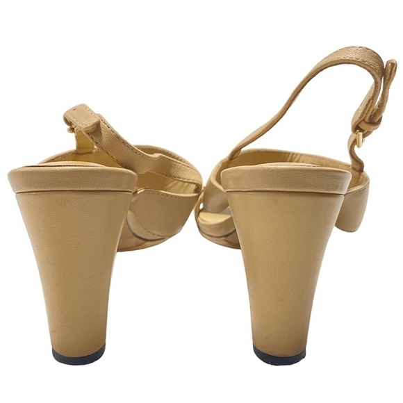 Chanel CC Logo Chain Detail Nude Leather Double Strap Slingback Heels Sandals - Picture 7 of 9